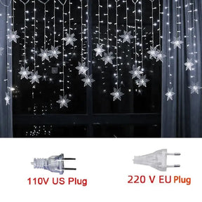 Luzes em LED Modelo Cortina Decoração de Natal Flocos de Neve