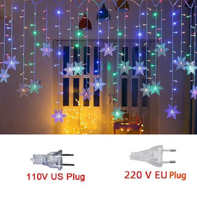 Luzes em LED Modelo Cortina Decoração de Natal Flocos de Neve